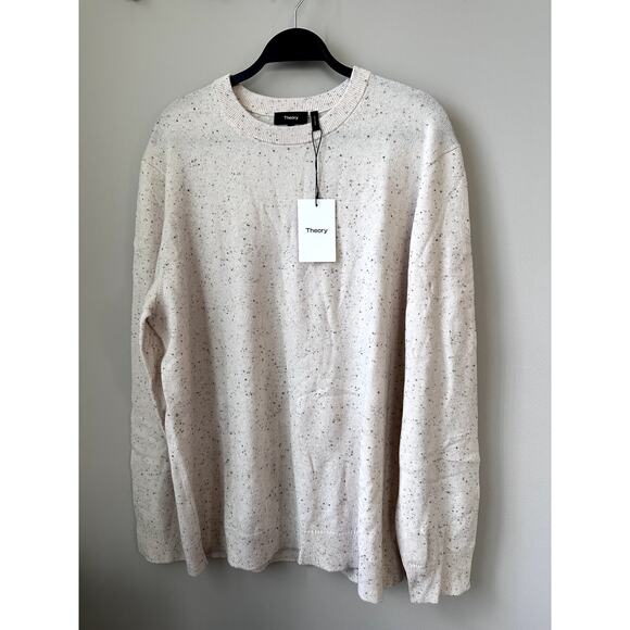 $295 Theory Mens 100% Cashmere Sweater Sz XXL Beige Long Sleeves Round Neck NEW - Picture 1 of 7